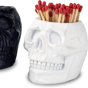Match Holder With Striker White and Black Skull Match Cloche Matches in a Jar With Striker - Product Image 1