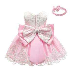 Abiti da Principessa per <span class=keywords><strong>Neonata</strong></span> 90-120cm 3M-24M, <span class=keywords><strong>Vestito</strong></span> con Pizzo, Fiori e Fiocco per Feste di Compleanno - Product Image 3