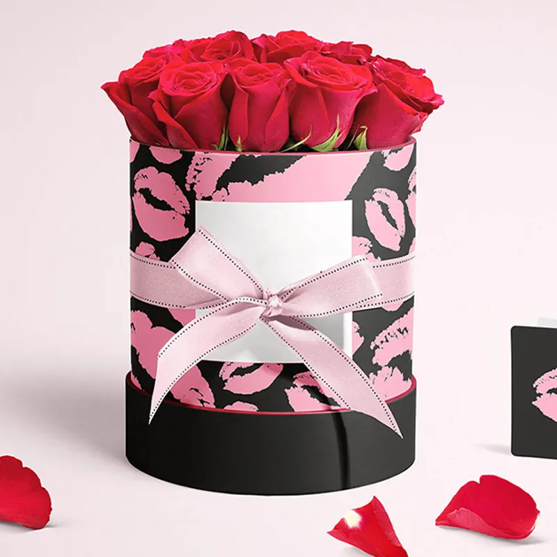 Desain Mewah Tabung Kertas Kaku dengan Tutup dan Dekorasi Pita untuk Bunga Diawetkan dan Hadiah Cokelat