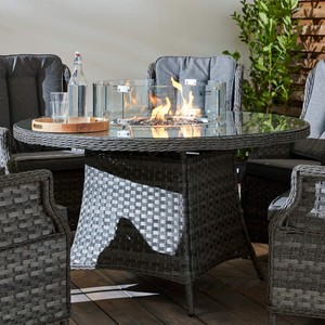 Aluminium <strong>Garden</strong> Furniture Patio Metal Rattan Armchairs with <strong>Round</strong> Fire Pit <strong>Table</strong> Outdoor Wicker Dining Set with Fire Pit <strong>Table</strong> - Product Image 2