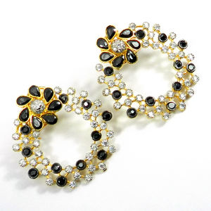 ต่างหูดีไซน์เนอร์สีดำนิลและอัญมณี CZ เครื่องประดับผู้หญิงชุบทองสำหรับงานแต่งงานงานครบรอบขายส่ง - Product Image 2