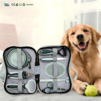 Kit de toilettage pour animaux de compagnie avec peigne, brosse, coupe-ongles, bol pliable, brosse à dents pour chiens et chats