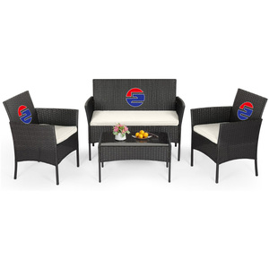 Hiện đại 4-mảnh bền thoải mái chịu thời tiết ngoài trời mây <span class=keywords><strong>Patio</strong></span> đồ nội thất thiết lập với Bàn cà phê và ghế màu xám đỏ - Product Image 5