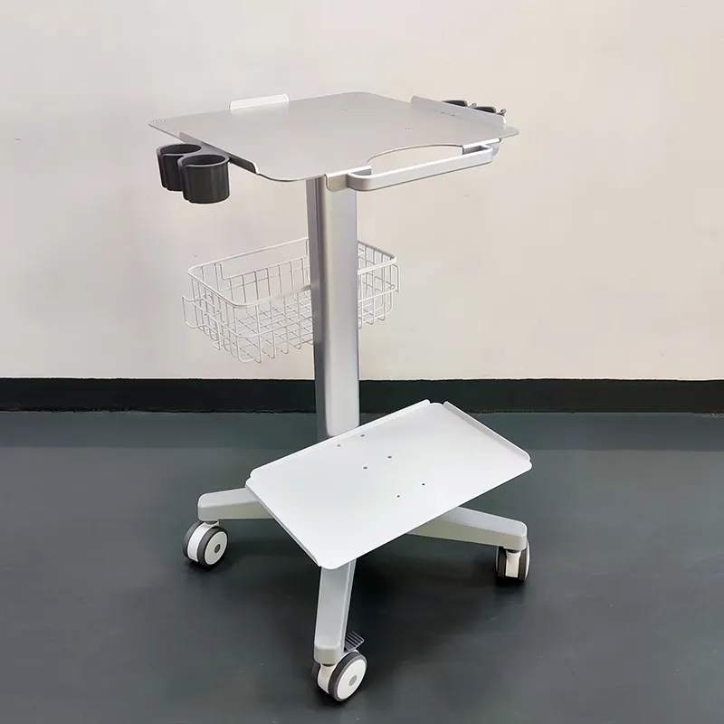 Keranjang tabrakan troli Rumah Sakit aluminium dan logam dengan roda untuk mesin Ultrasound dengan harga furnitur rumah sakit