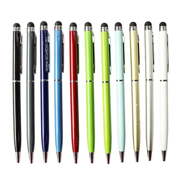 Caneta stylus personalizada promocional de 12 cores, caneta de esfera de metal com stylus