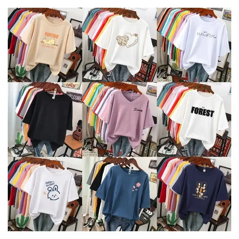 High Quality Korean T Shirt Simple Loose Casual Cotton Oversize T-shirt Graphic Plain Plus Size Women's T-shirts