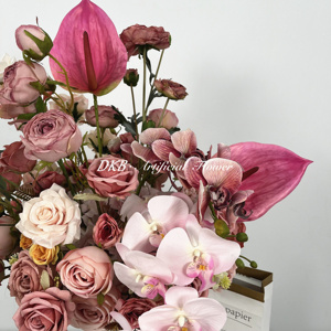 Fleurs de table uniques en soie <span class=keywords><strong>rose</strong></span> poussiéreux, centre de table, fleurs artificielles <span class=keywords><strong>rose</strong></span> poussiéreux et prune, décoration pour cérémonie de mariage - Product Image 5