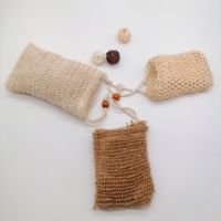 Sac en filet à cordon en coton naturel, sisal exfoliant, en jute et chanvre, écologique, zéro déchet, pour savon au crochet