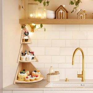 Wooden Christmas Tree Storage Rack Three Layer <b>Desktop</b> Display <b>Shelf</b> For Holiday Decorations And Gifts Natural Wood Color - Product Image 3