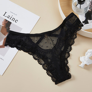 String en dentelle transparente sans couture pour femme, taille basse, imprimé uni, brodé, en maille tricotée Spandex/Nylon, tailles S-XL - Product Image 4