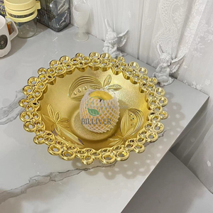 Assiette à fruits en verre transparent acrylique de 13 pouces perles d'or <span class=keywords><strong>assiettes</strong></span> à dîner en plastique écologique pour le dîner de fête de mariage - Product Image 1