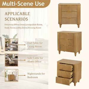 Mid Century Fluted 3 <b>Drawer</b> Nightstand <b>With</b> Gold Handles Bedside Table For Bedroom <b>Storage</b> - Product Image 5