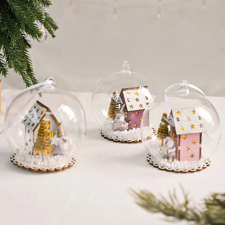 Regalos de Año Nuevo Bola de Navidad hueco Árbol de Navidad en miniatura Papá Noel Bola de nieve de Navidad Bola de cristal de Navidad Led