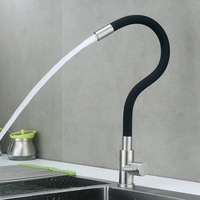 Robinet de cuisine monocommande coloré avec col flexible et fonction rotative, en acier inoxydable, type d'installation pour évier, couleur noire