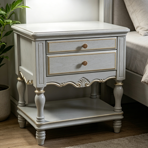 Mesita de Noche Tradicional de Madera Gris con 2 Cajones y Estante de Almacenamiento para Dormitorio - Product Image 6