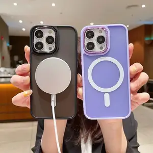 Casing ponsel magnetik isi ulang nirkabel, casing ponsel mewah lapisan elektro logam warna-warni pengisian daya nirkabel untuk iphone 16