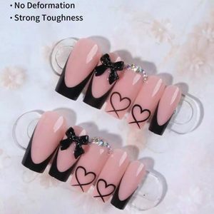 Faux ongles en acrylique de taille moyenne, forme cercueil, French manucure, motif nœud et cœur, pour femmes, 24 pièces, fabriqués en Chine, certifiés sans [inconnu] - Product Image 3