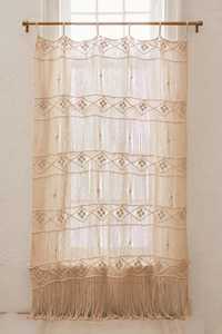 Rideau de porte rectangulaire en macramé beige, draperie de fenêtre en coton perlé, suspension murale bohème, écran d'intimité intérieur, personnalisé pour salon - Product Image 1