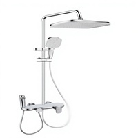 Kit de robinetterie de douche chromé haut de gamme avec distributeur d'eau 4 voies, pulvérisateur supérieur haute pression et mitigeur de salle de bain à main autonettoyant