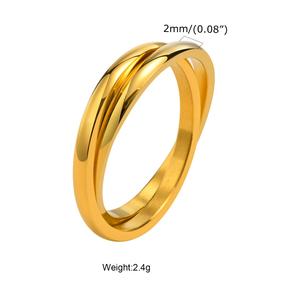 Grosir Perhiasan Joolim 18K Lapis Emas Dua Lingkaran 2 Buah/Set Cincin Baja Tahan Karat untuk Wanita - Product Image 3