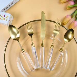 Wholesale Detachable clear Acrylic Faceted Spiral <strong>Handle</strong> <strong>Flatware</strong> Gold Fork Knife and Spoon Set - Product Image 4