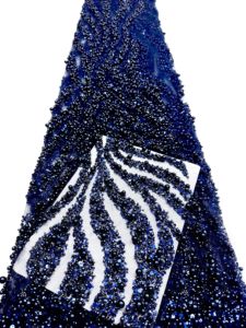 قماش دانتيل أفريقي مزين بالخرز والأحجار اللامعة - Product Image 4