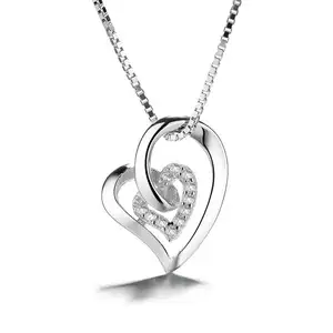 Promotional Products Luxury 925 Sterling Silver Heart Shape Long Chain Simple Necklace for Women