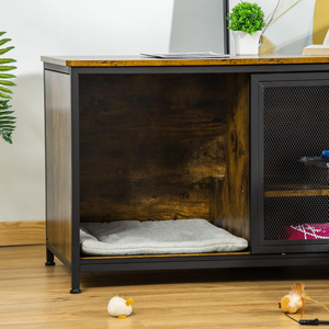 Cassa per gatti in legno, mobili in stile gabbia per cani, cuccia per cuccioli al coperto, End Table casa per animali con cuscino e porte scorrevoli rustiche marrone - Product Image 4