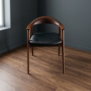 Chaise de salle à manger moderne en teck, fauteuil rembourré en cuir PU, pieds en bois, mobilier de salle à manger pour la maison, l'hôtel, le restaurant - Product Image 3