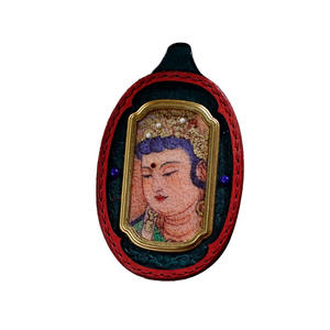Pendentif Thangka de style tibétain en pierre de roche recouverte de sable, Palden Lhamo, Tara verte, Jambhala jaune, artisanat 3D, décoration d'intérieur haut de gamme - Product Image 6