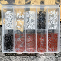 Lot de 10 grilles de feuilles 3D pour ongles en dentelle multicolore, autocollants de transfert en plastique pour manucure DIY, motifs fleurs et ciel étoilé en maille