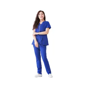 Navy blue scrubs jacket christmas medical infermieristica scrub elasticizzato a 4 vie scrub uomo completo uniformi set donna infermiera recensione