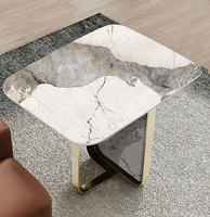 Nouveau design simple table d'appoint en marbre doré et acier inoxydable miroir
