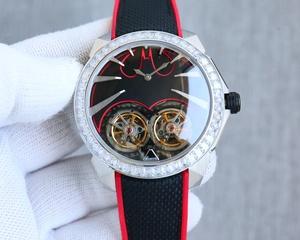 Montre mécanique à double tourbillon avec squelette sur le thème des super-héros, lunette sertie de diamants, montre de sport de luxe pour homme, montre en caoutchouc noir et rouge - Product Image 1