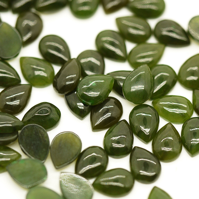 Jewelry Making Natural Green Cabochon Tear Drop Loose Gemstone High Quality 5x7mm Nephrite Jade