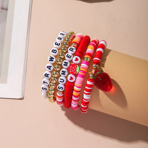 Ensemble de bracelets perlés en pâte polymère fraise et pomme, cadeau pour femme, bijoux pour la fête des enseignants, rentrée scolaire - Product Image 3