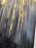 Arte Mural Enmarcado Gold Horizon, Pintura Abstracta en Lienzo Gris Texturizado, Decoración de Sala de Estar, Texturizada en 3D, Hecha a Mano con Óleo