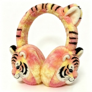 Orejeras de Peluche de Tigre Pastel Personalizadas, Suaves Orejeras de Invierno con Degradado Rosa-Amarillo para Niños, Lindas Orejeras con Cara de Tigre - Product Image 4