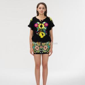 Nouvelle jupe courte brodée OEM, style décontracté taille haute respirant pour l'été, en coton à motif floral - Product Image 4