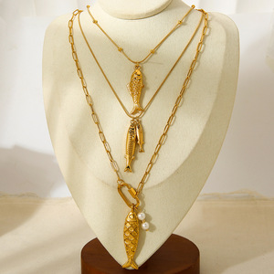 Collana con ciondolo per pesci di perle 2025 alla moda collana a catena con serpente collana in acciaio inossidabile placcato oro 18K gioielli impermeabili - Product Image 5