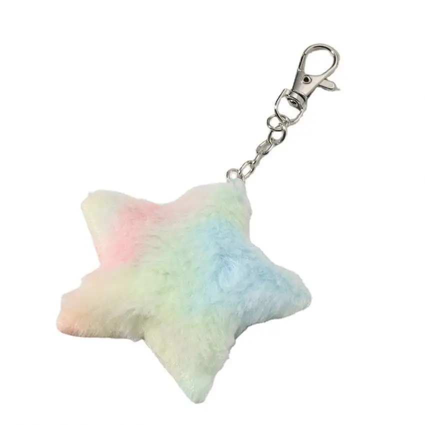 Portachiavi a forma di stella pentagramma a forma di stella di lusso colorato cuore pom pom portachiavi con ciondolo borsa arcobaleno
