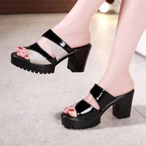 Sandales d'été pour femmes à talon haut et semelle épaisse, style bouche de poisson, imperméables, chaussures et mules à bride unique - Product Image 1
