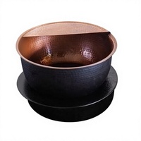 Bol de spa en cuivre avec chariot, finition noire poudrée, repose-pieds martelé, bol de spa en cuivre avec chariot