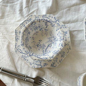 Ensemble de saladiers et de soucoupes en porcelaine bleue à fleurs de style américain de luxe pour les fêtes, marque TCANXIN - Product Image 3