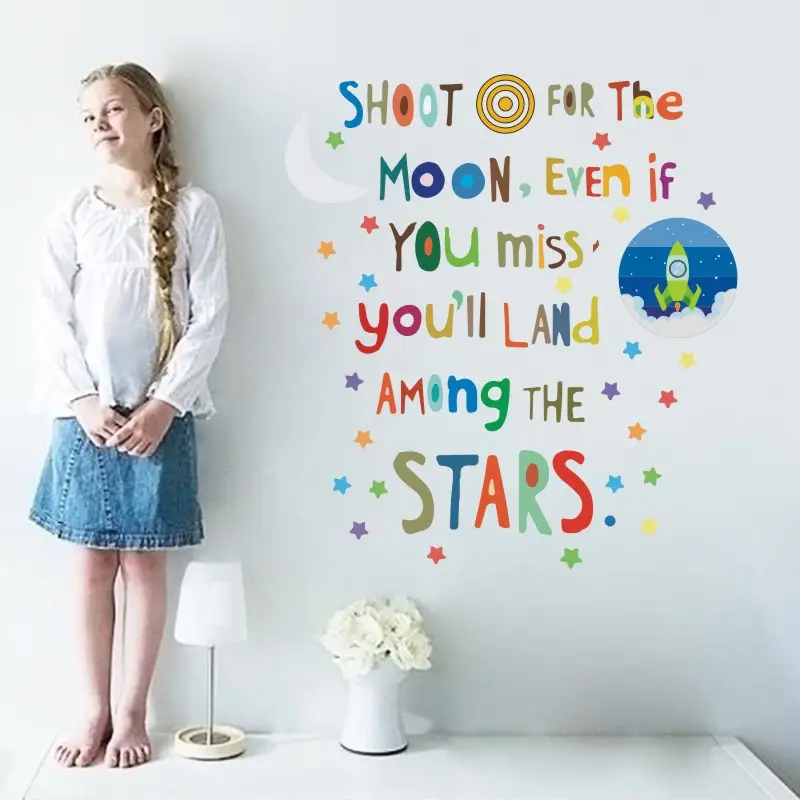 new inspirational English self-adhesive wall stickers moon star rocket children room creative graffiti cartoon sticker