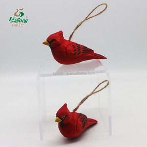 Ornement Cardinal Rouge en Bois Massif Sculpté à la Main Pendentif Suspendu de Noël Tenture Murale Décorative 10cm <span class=keywords><strong>BAILONG</strong></span> pour Décor Festif - Product Image 5