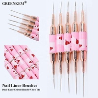 Impression de coeur rose fournitures professionnelles à double extrémité cheveux en nylon poignée en métal UV Gel Liner rayage Ultra mince brosses à ongles