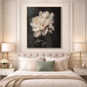 Pintura Decorativa, Flor Blanca Grande, Pintura al Óleo Abstracta Moderna, Pintada a Mano, Lienzo de 60x90cm con Marco para Sala de Estar - Product Image 2