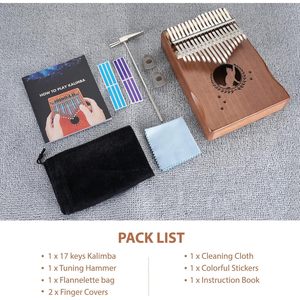 LEKATO Kalimba 17 touches, piano à pouces portable en bois massif, Mbira, ensemble de piano à doigts pour débutants avec marteau d'accordage et livre de musique en clé de Do - Product Image 2