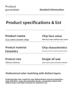 Jetons de poker en céramique de haute qualité de 43 mm avec valeur nominale pour une utilisation dans les salles de jeu d'échecs et de cartes - Product Image 6